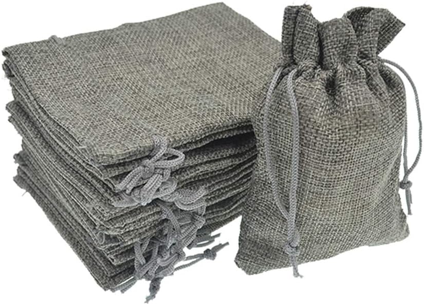 20pcs Burlap Bags 5x7 Inch, Linen Drawstring Gift Bags, Wedding Party Christmas Favor Bags Jewelry Candy Pouches Sacks (Gray)