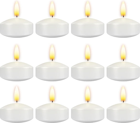 Aignis 12pcs Floating Discs Wax Candles, Burning Time 4+ Hours, 2 Inch Unscented Dripless, White Set for Wedding/Birthday/Celebration/Party/Holiday/Home Décor