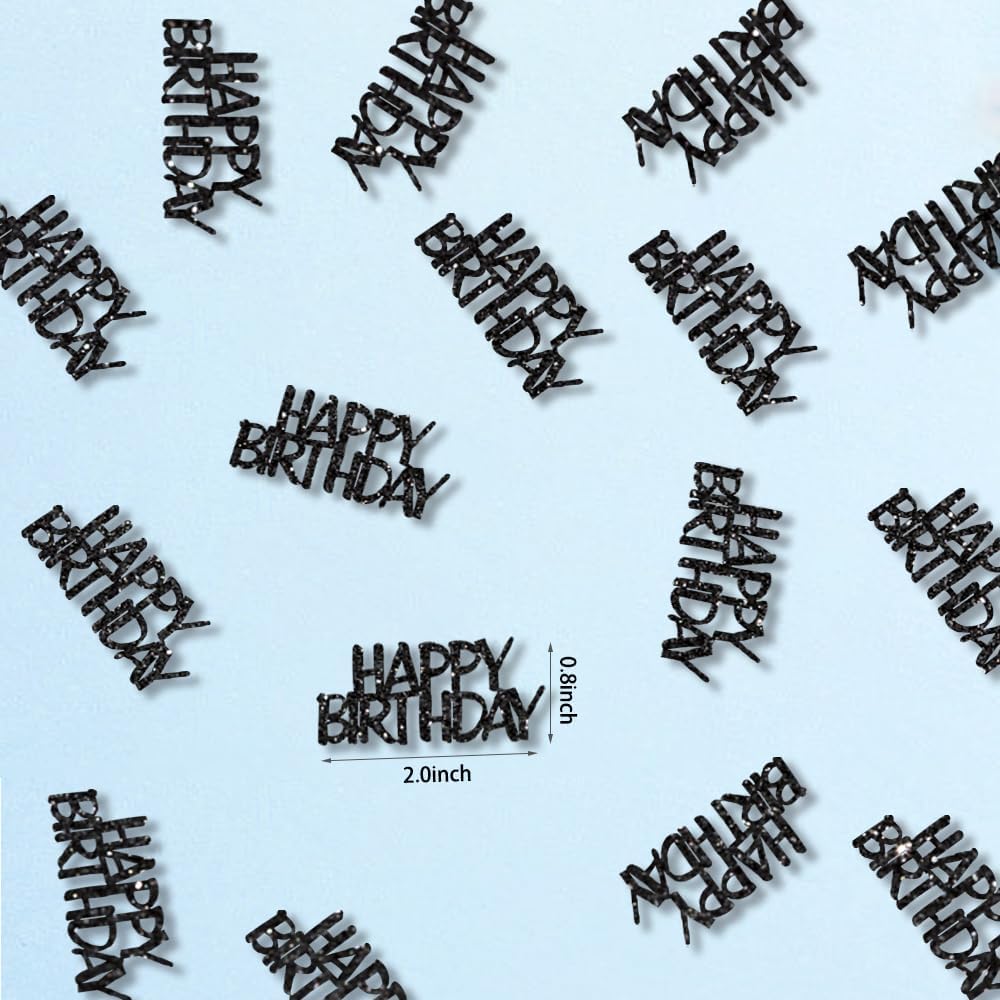 Black Happy Birthday Confetti Birthday Party Decorations Glitter Table Scatters for Adult Birthday Anniversary DIY Crafts Party Supplies 100PC