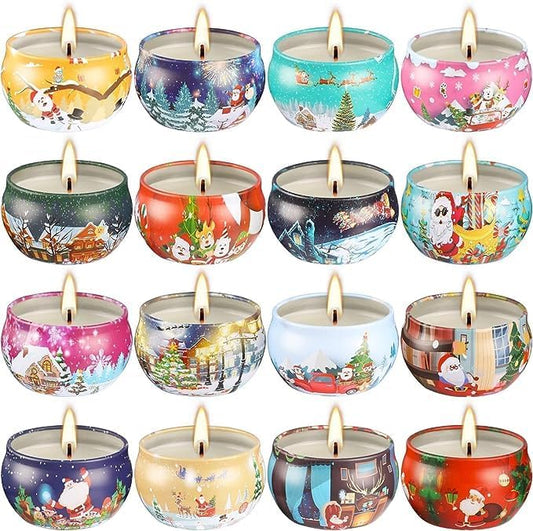16 Pack Christmas Scented Candles Gift Set 2.5oz Strong Fragrance jar Candles Natural Soy Wax Candles Portable Travel Tin Jar Candles Gifts for Home Scented Decoration Birthday Valentine'sDay
