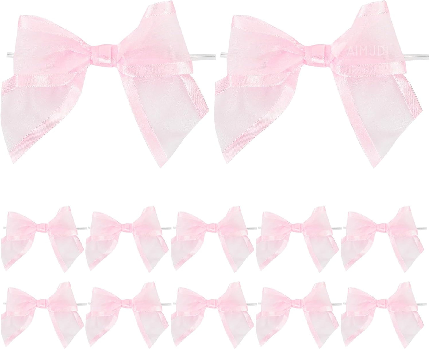 AIMUDI Pink Ribbon Bows 4" Organza Bows Premade Twist Ties Bows for Gift Wrapping Crafts Treat Bags Baskets Cake Pop Baby Shower Birthday Wedding Decor - 12 Counts