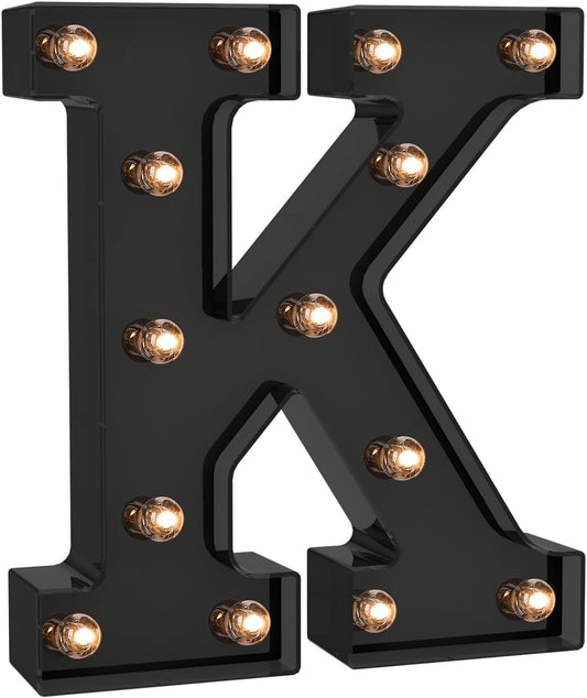 Foaky Black LED Letter Lights for Room Decor - Bedroom Wall Decor, Alphabet Lights for Home, Wedding, Party - Battery Operated （K）