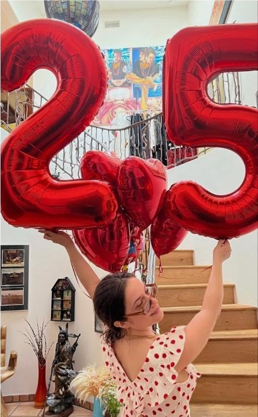 Number Balloon 40 Inch Red 5 Balloon, Five 5th Birthday Digital Foil Balloons For Boy Girl, 2025 Red Numbers 5 15 25 35 45 55 Birthday Party Decorations