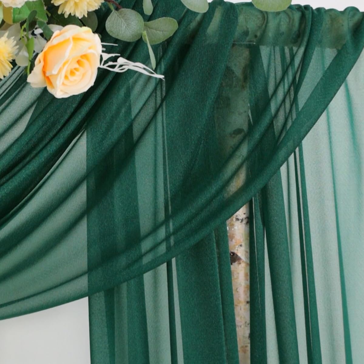 Fall Emerald Green 2 Panels Wedding Arch Draping Fabric 29" x 20Ft Sheer Drapes Outdoor Curtain for Wedding Party Baby Bridal Shower Arch Ceiling Backdrop Decor