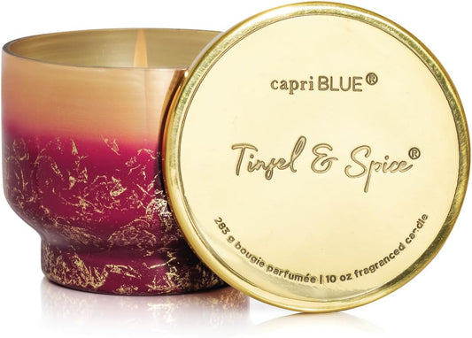 Capri Blue Tinsel & Spice Scented Candles for Home - Glimmer Inverted Jar Candles - Soy Candles - Holiday Candle with Mulberry & Gold Ombre Glass Holder (10 oz)