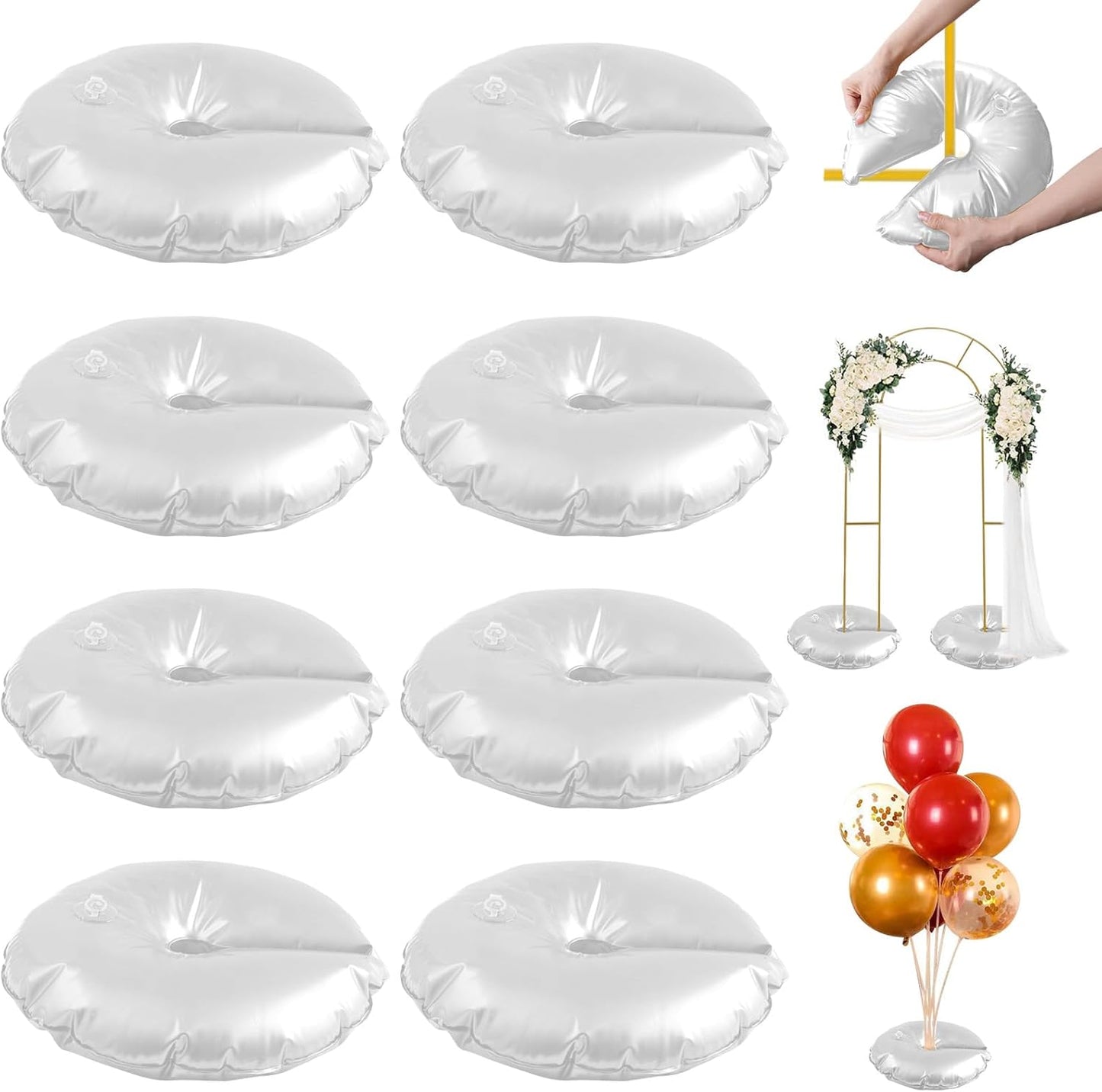 White Balloon Arch Weights, Heavy Duty Water-Filled Base Weights for Party Backdrop Stand Frames, Thickened Water Bag Base (8 Pcs)