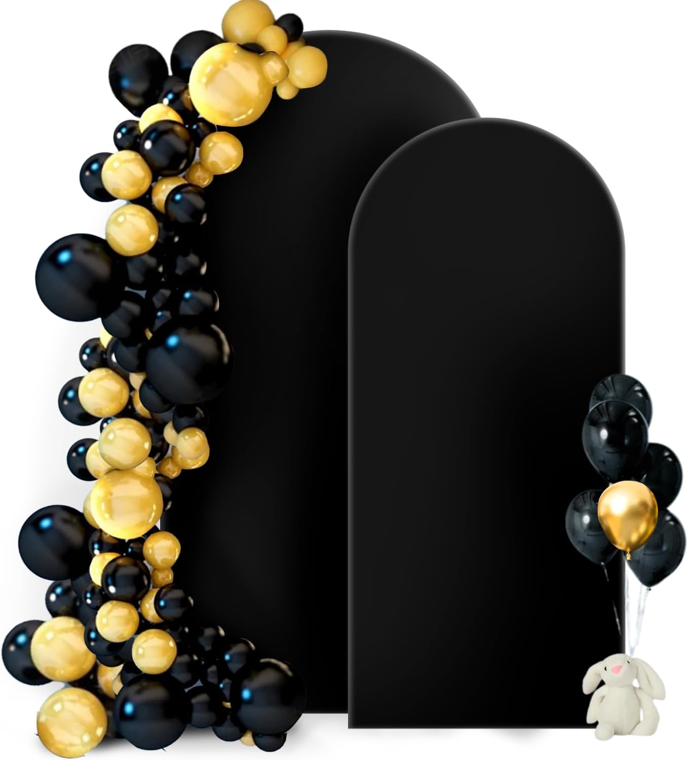 Hemmotop Wedding Arch Backdrop Cover, Set of 2 (7.2ft, 6ft), 2 Sided Stretchy Spandex Fitted Balloon Arch Stand Backdrop for Birthday Party, Baby Shower, Black