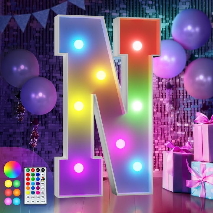 imprsv 3FT Colorful Marquee Light Up Letters N & Alphabet Sign with Remote, Baby & Large Letters for Baby Shower, Birthday, Engagement, Wedding Party Decor