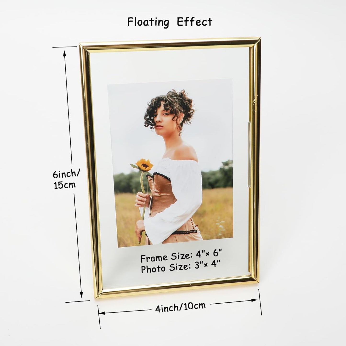 Gold Floating Frame (4"x6",Vertical) with Romantic Heart, For Picture 3x5, 2x3,1x2, Tabletop Shelf Photo Frame, Classy Gift For Festival, Home or Wedding…