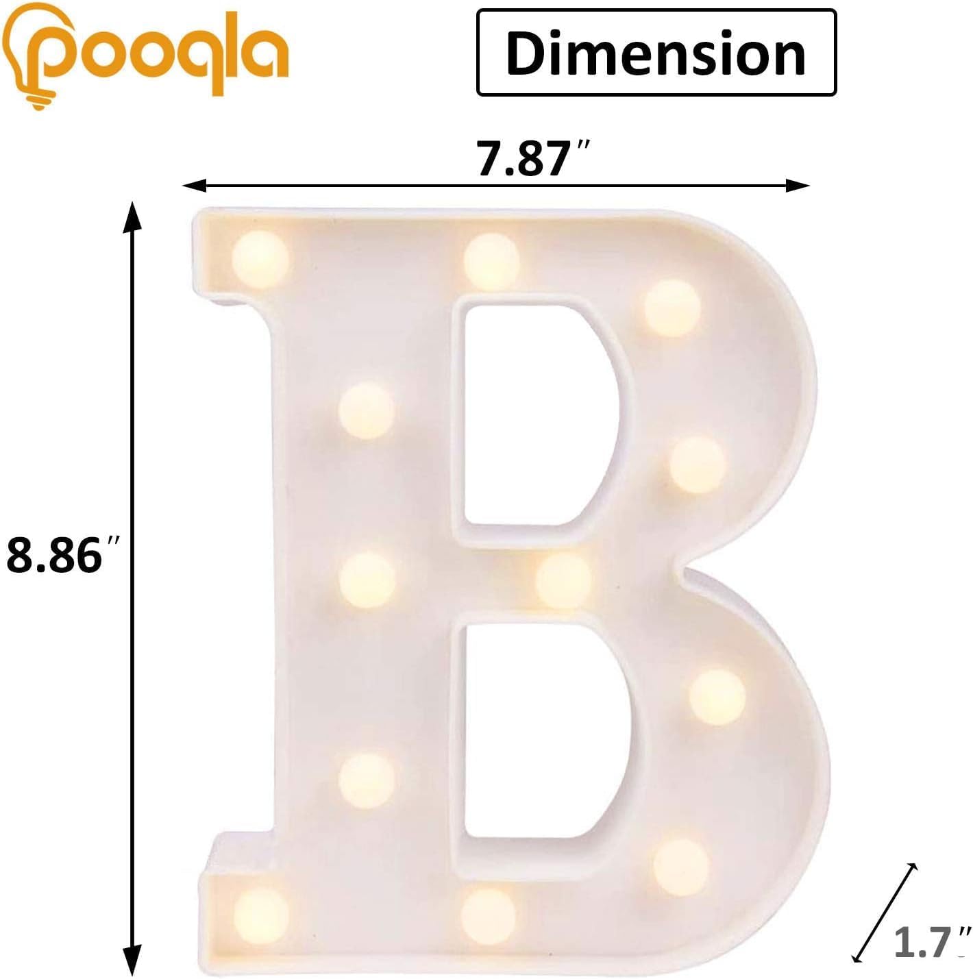 Pooqla LED Marquee Letter Lights, Warm White and Cool White Decorative Lighted Letters, Light Up Alphabet Letters for Boys Girls, Party, Wedding, Bar, Night Light, Birthday Decoration, Letter B