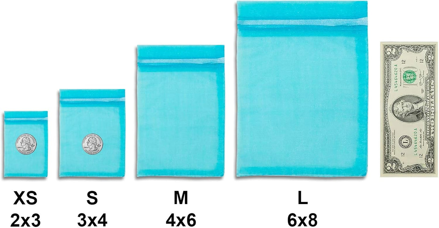 TheDisplayGuys 48-Pack 6x8 Turquoise Blue Sheer Organza Gift Bags with Drawstring, Goodie Bags for Jewelry, Candy Bags, Treat Bags, Wedding Favors Small Mesh Bags