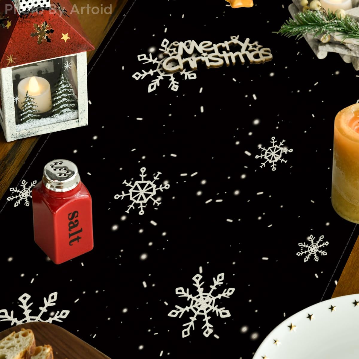 Artoid Mode Black Snowman Snowflake Let it Snow Winter Table Runner, Christmas Kitchen Dining Table Decoration for Home Party Decor 13x36 Inch