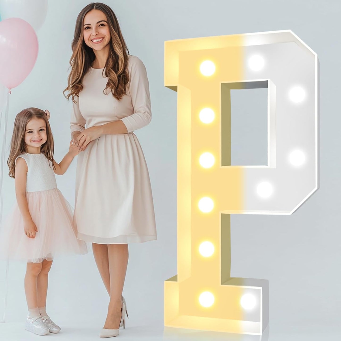 Pooqla 4 FT Light Up Marquee Letters, Giant Mosaic Letters Cool White and Warm White LED, Large Lighted Alphabet Lights for Balloons Birthday Party Anniversary Wedding Decorations, Letter P