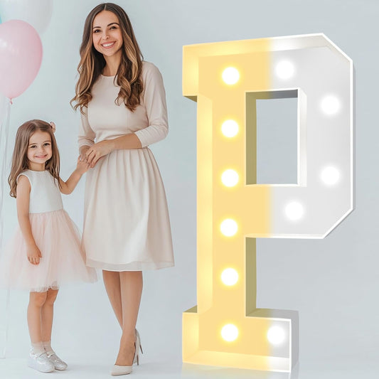 Pooqla 4 FT Light Up Marquee Letters, Giant Mosaic Letters Cool White and Warm White LED, Large Lighted Alphabet Lights for Balloons Birthday Party Anniversary Wedding Decorations, Letter P