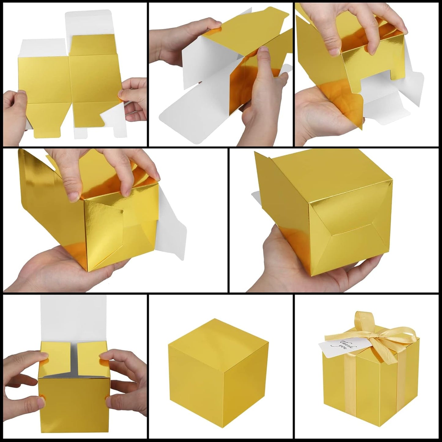 50 Pack Small Gift Boxes, 3x3x3 Favor Boxes Gold Paper Gift Boxes with Lids for Presents, Crafting, Cupcake Boxes, Gifts, Candy Boxes for Wedding Party Bridal Shower Baby Shower Favors