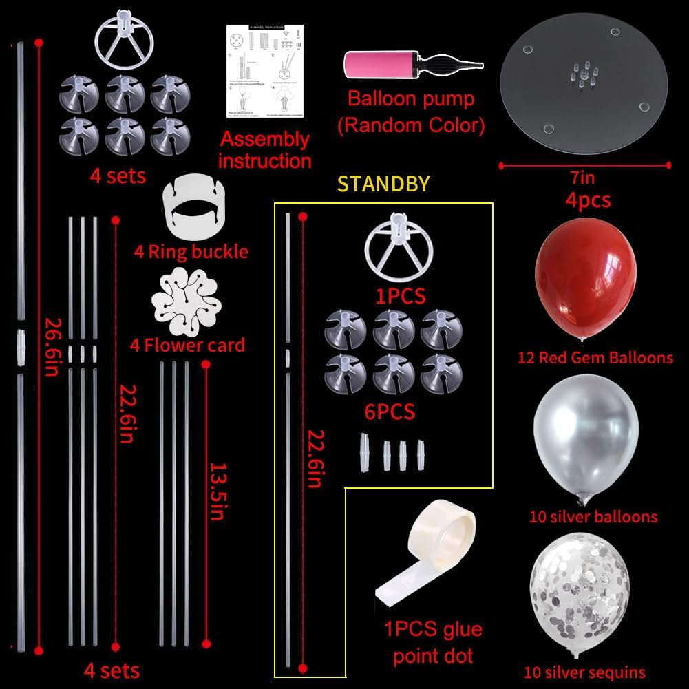 TONIFUL 4 Centerpieces Table Stand,Red Sliver Balloon Stand for Christmas,Birthday,Wedding,Anniversary, Graduation Decorations,Valentine's Day,New Year 2025