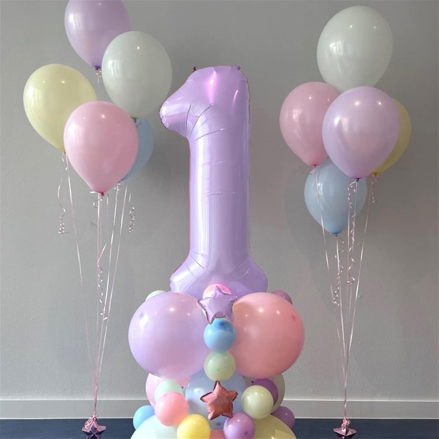 40 Inch Light Purple Number 1 Balloon for 1st Birthday Decoration, Large Pastel Purple Mylar Foil Number Balloons 0-9 for Girls, Lavender One Helium Balloons for Women 1st Anniversary Party Supplies