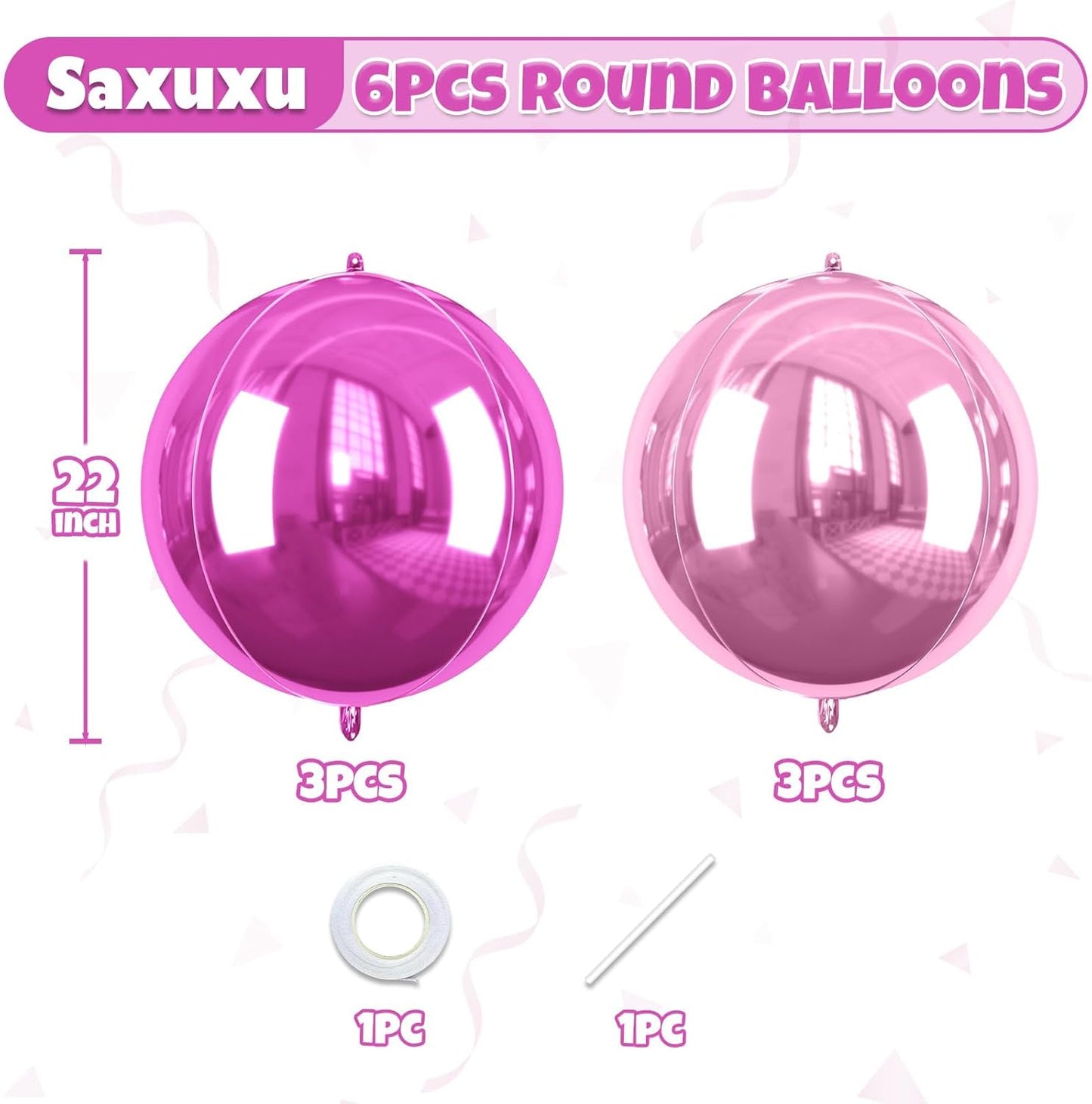 6 Pcs Hot Pink and Pink Balloons, 22 Inch Big Round Foil Balloon for Graduations Birthday Party Baby Shower Wedding Decorations