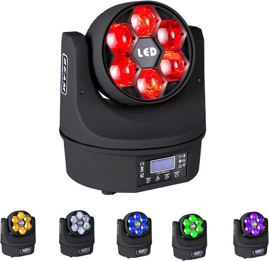 6x15W Mini Bee Eye Moving Head DJ Light, 90W LED RGBW Stage Light Rotate Beam Spot Effect, DMX Sound Activated Remote Control for Parties Wedding Bar Church Show (RGBW 4in1)