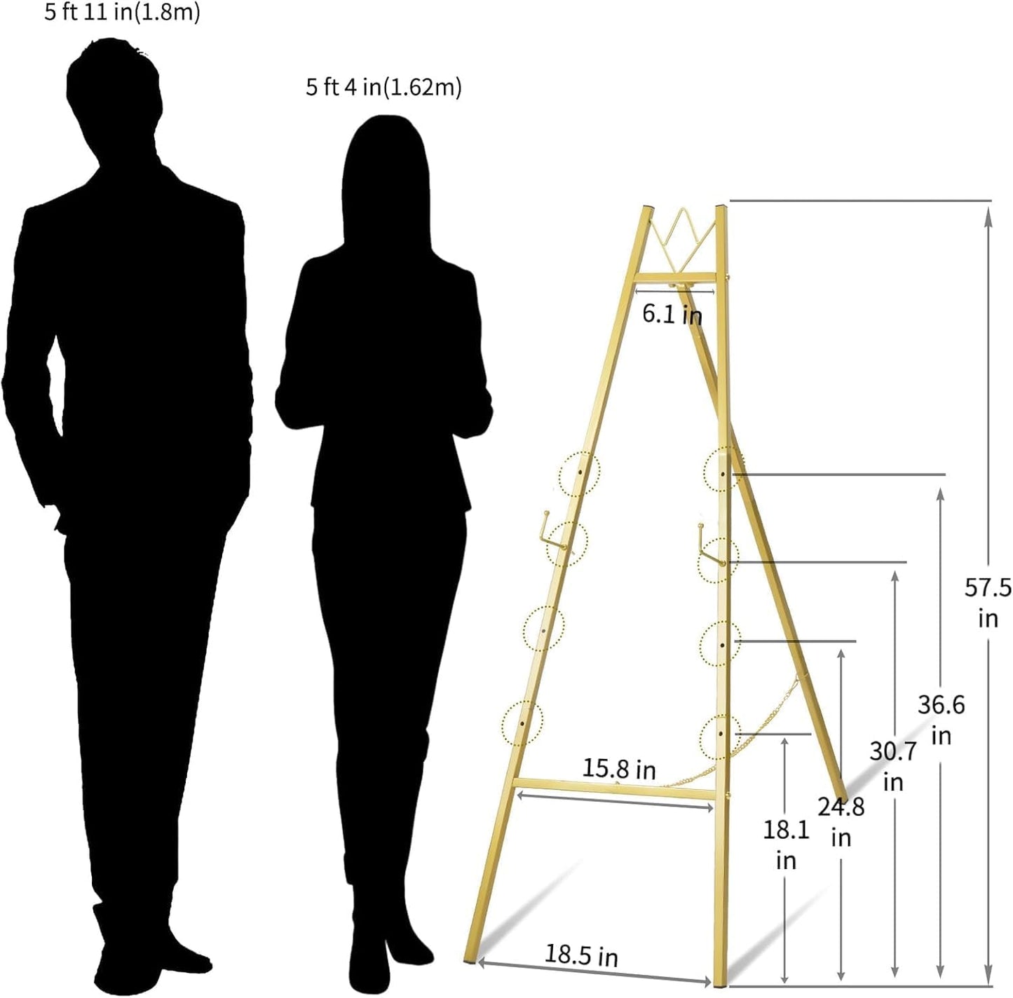 WATIHERE 57.5" Gold Easel Stand for Wedding Sign – 4 Adjustable Height Levels, Assembly Required, Heavy Duty Metal Display Stand for Art, Paintings, Posters, Pictures, and Home Décor