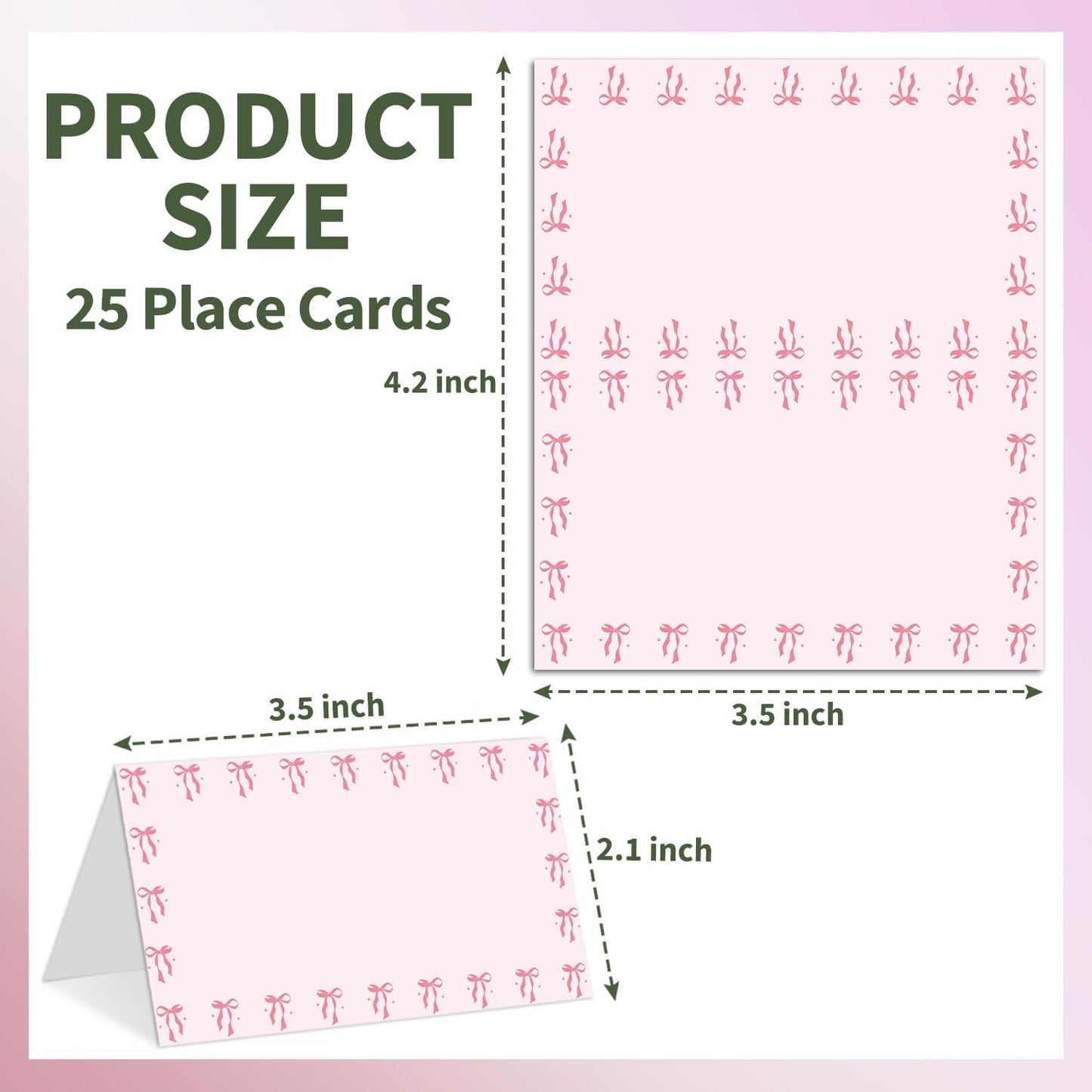 25 Bow Place Cards for Table Seating, Pink Wedding Name Place Card, Tent Cards for Birthday Bridal Shower Baby Shower Reception Dinner Party Decorations -A21