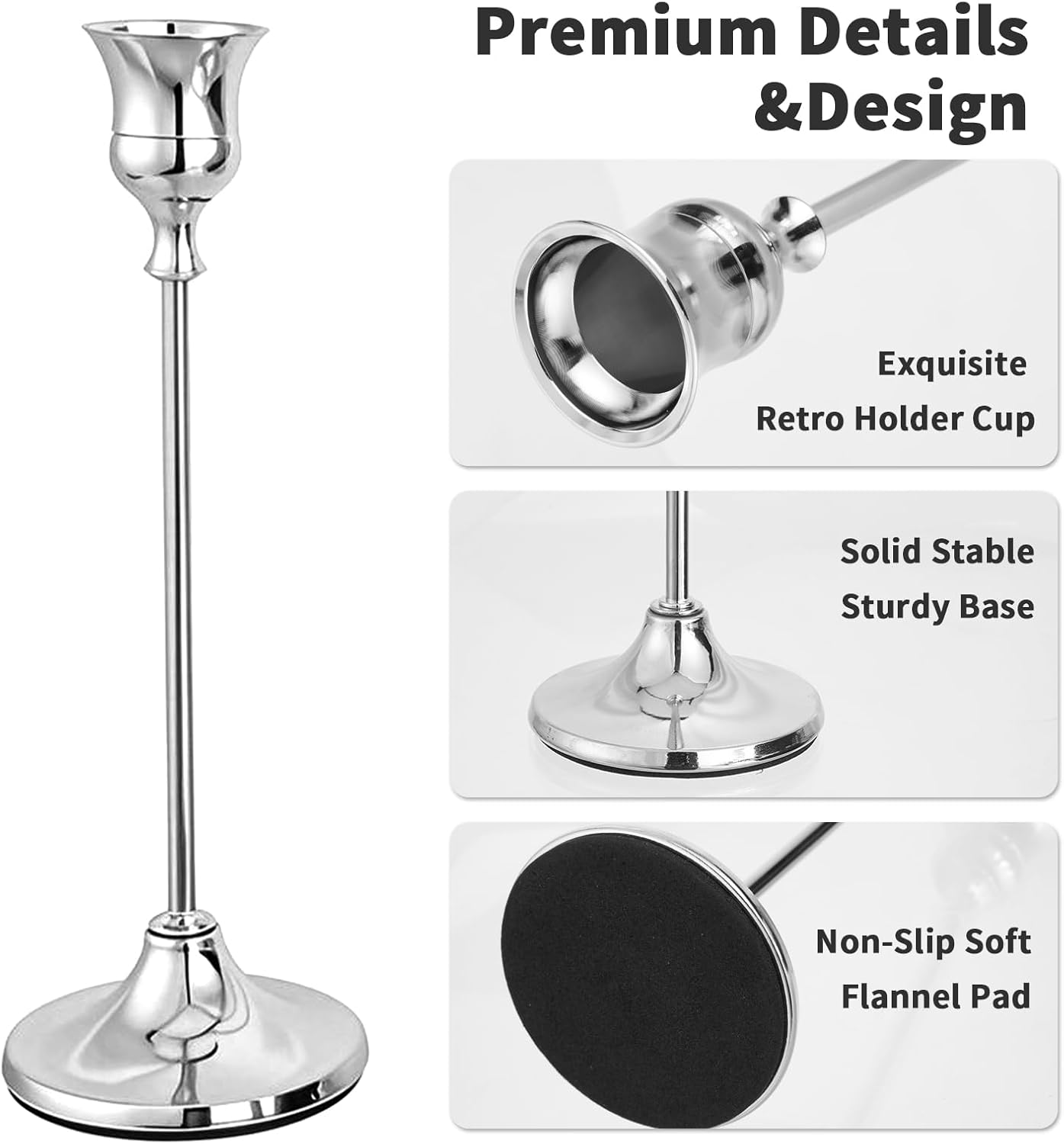 CHILL RECIPE Silver Taper Candle Stick Holders Tall Candle Holder, Vintage Candlesticks Holder Bulk for Home Decor Table Centerpiece Dining Party Festival Decorations (2 Set 6Pcs)