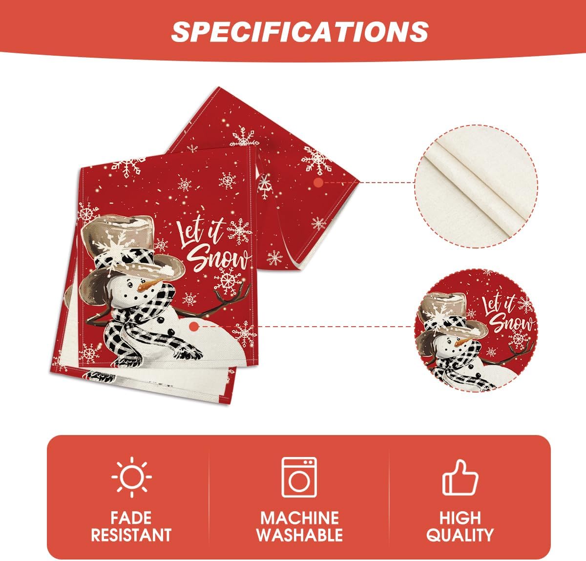 Artoid Mode Red Snowman Snowflake Let it Snow Winter Table Runner, Seasonal Christmas Kitchen Dining Table Decoration for Home Party Decor 13x108 Inch