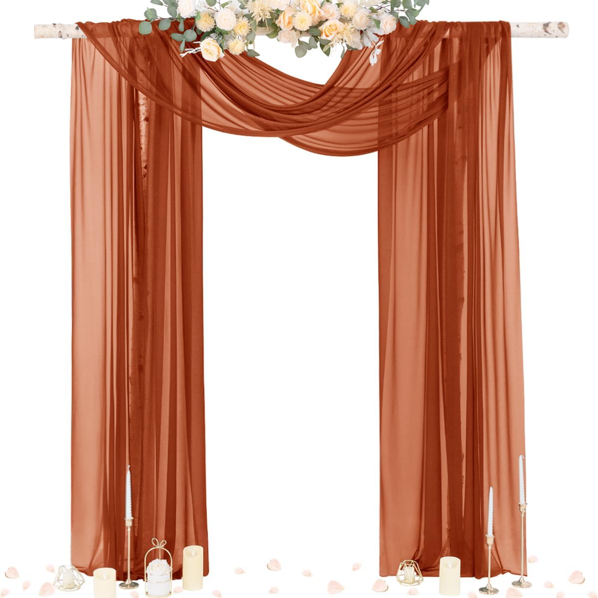 Socomi Terracotta Sheer Wedding Decor Fall Draping Fabric 29" x 20Ft 2 Panels Arch Outdoor Curtain Drapes Extra Long for Bridal Baby Shower Birthday Party Decor