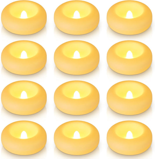 Aignis 12pcs Flameless LED Floating Candles Battery Operated, 120+ Hours Glow Time, 3 Inch Ivory Plastic Tealights, Cozy Warm Yellow Light for Romantic Pool/Bathtub/Hot Bath/Wedding Centerpiece Decor