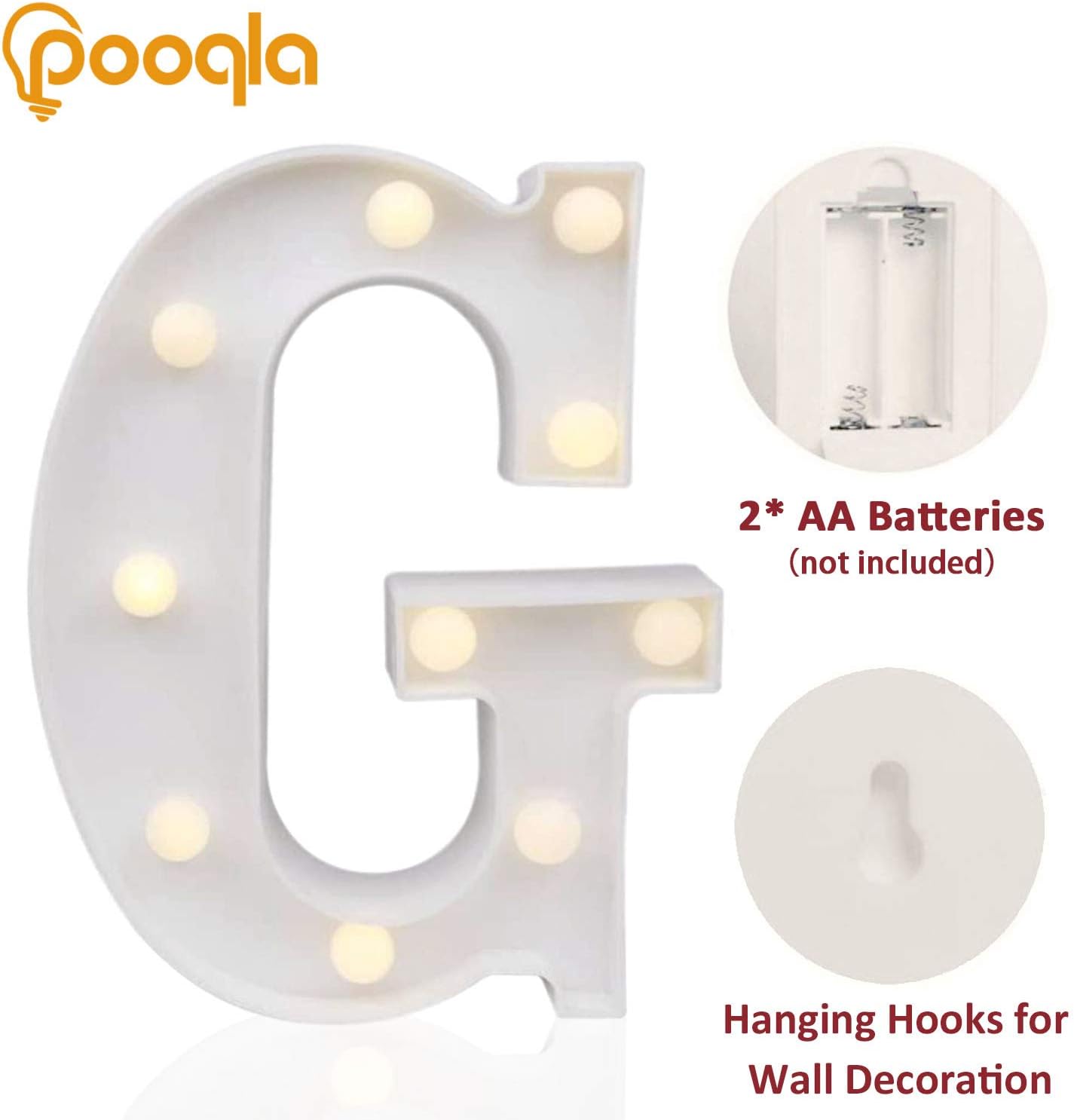Pooqla LED Marquee Letter Lights Sign, Light Up Alphabet Letter for Home Party Wedding Decoration G