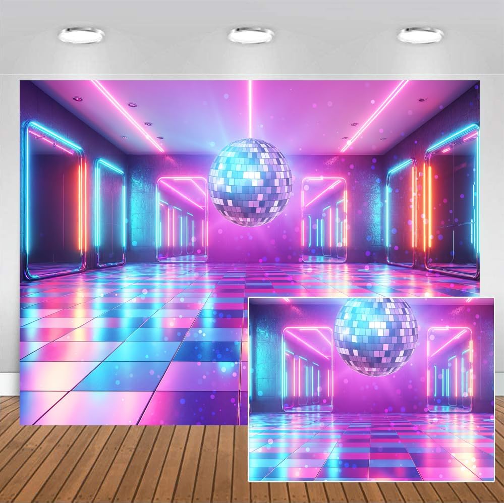 Disco Decorations Backdrop, Retro Glow Party 70s 80s 90s Theme Stage Dance Background Disco Party Decoration, Polyester Banner PartyBackdrop for Birthday Prom Portrait Photo Props 6x4FT