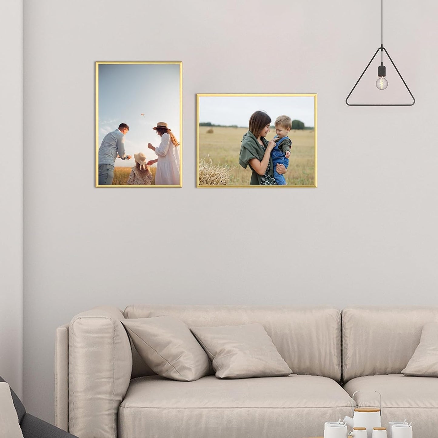 8.5x11 Picture Frame Matte Gold Modern Simple Thin Aluminum Metal Certificate Document Photo Frame with HD Real Glass, Display for Tabletop and Wall Collage. (2 Pack)