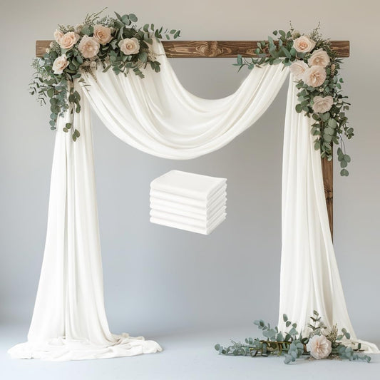 Wedding Arch Draping Fabric 6 Panels 28.7" x 20FT Ivory Sheer Chiffon Backdrop Drapes for Wedding Ceremony Birthday Party Bridal Shower Outdoor Decoration