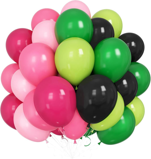 Black and Pink Green Balloons, 60PCS Witch Theme Party Balloon, 12 Inch Hot Pink Dark Light Green Black Latex Balloon for Girls Princess Witch Theme Birthday Party Decorations Supplies