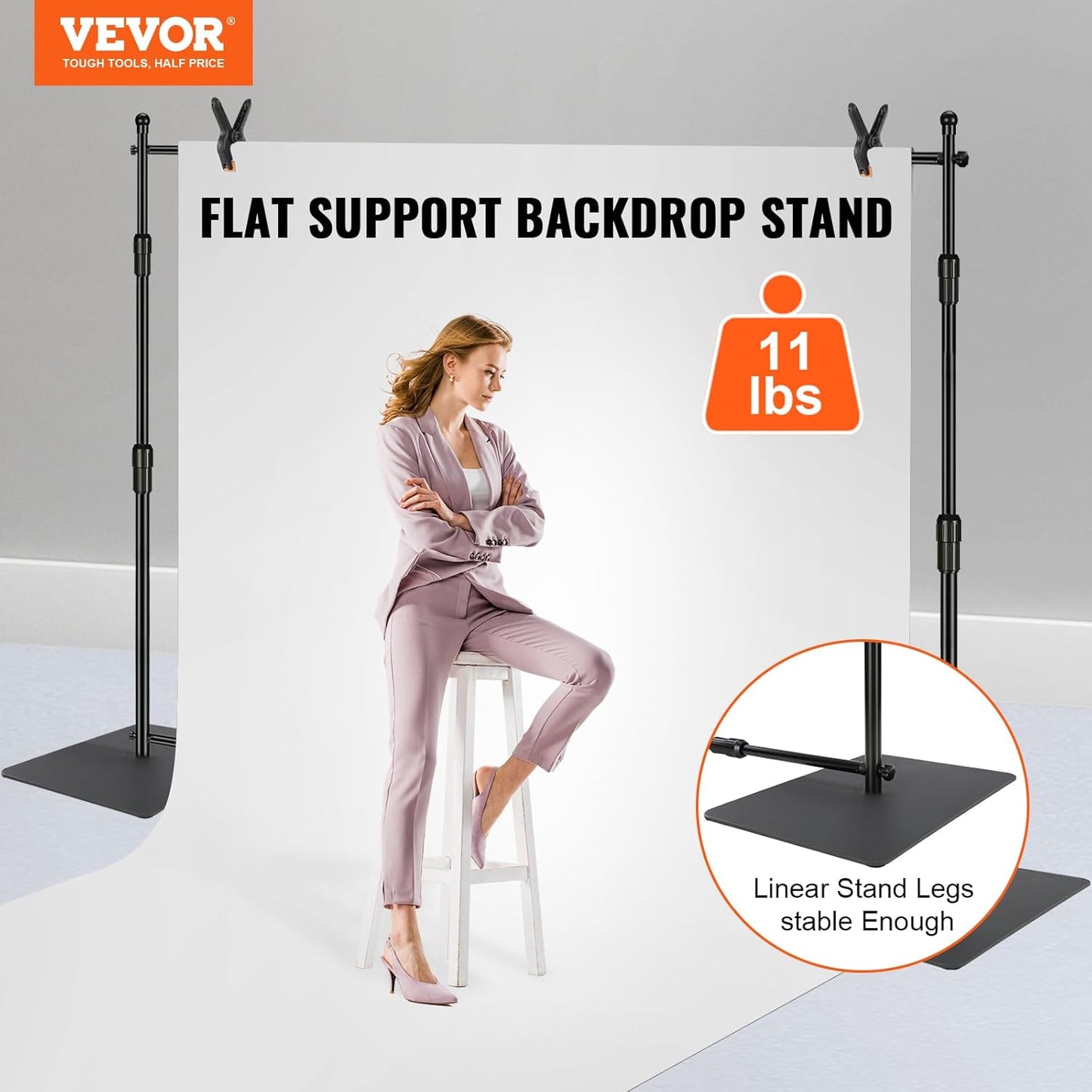 VEVOR 10ft x10ft Pipe and Drape Kit, Heavy Duty Backdrop Stand with Carbon Steel Base, Adjustable Backdrop Support with 2 Clamps and A Carry Bag for Wedding, Party, Event, Photography and Exhibition