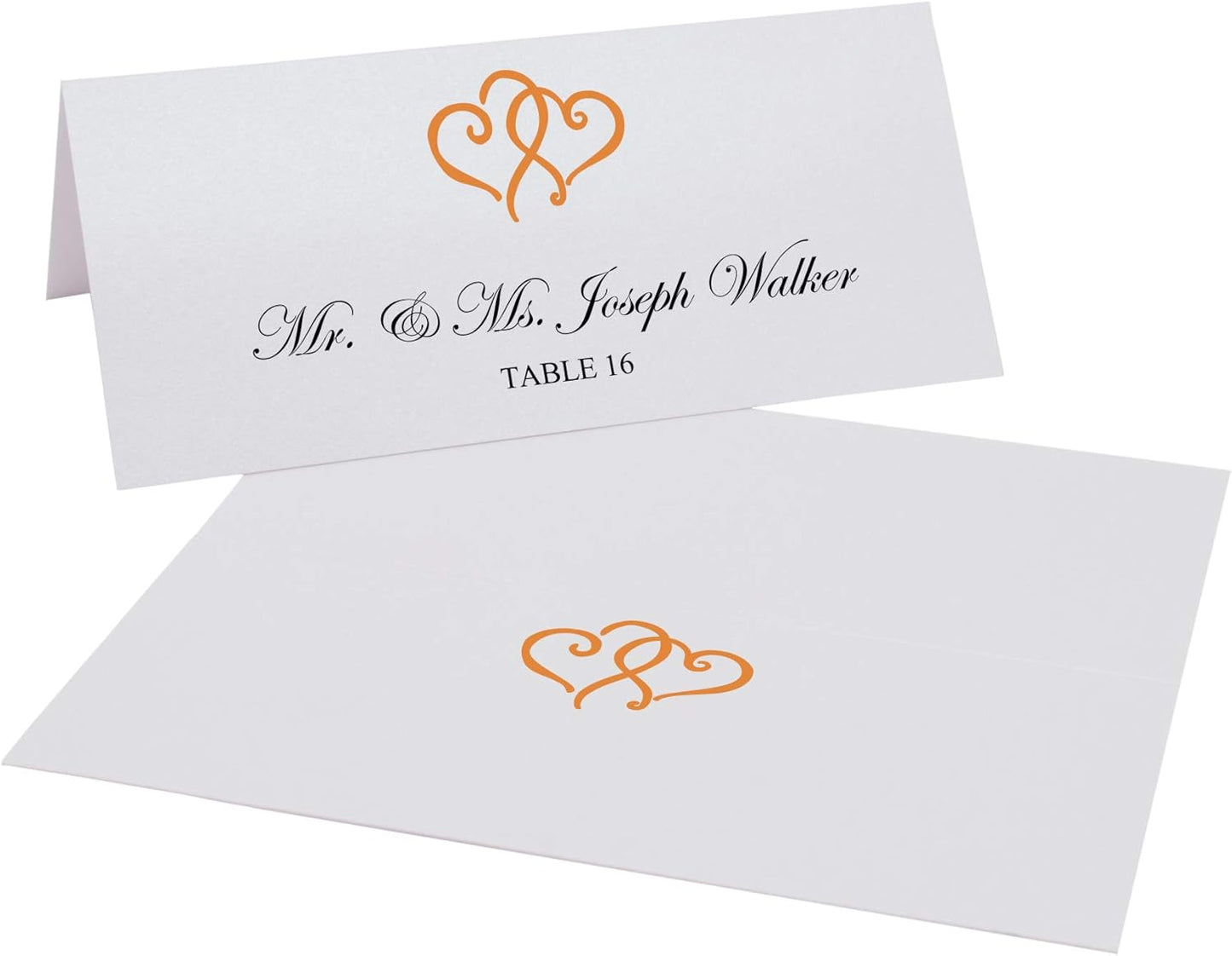 Linked Hearts Place Cards, Orange (Choose Color), Set of 25, Pre-cut and Scored - Wedding, Party, Dinner, and Special Events - Made in the USA