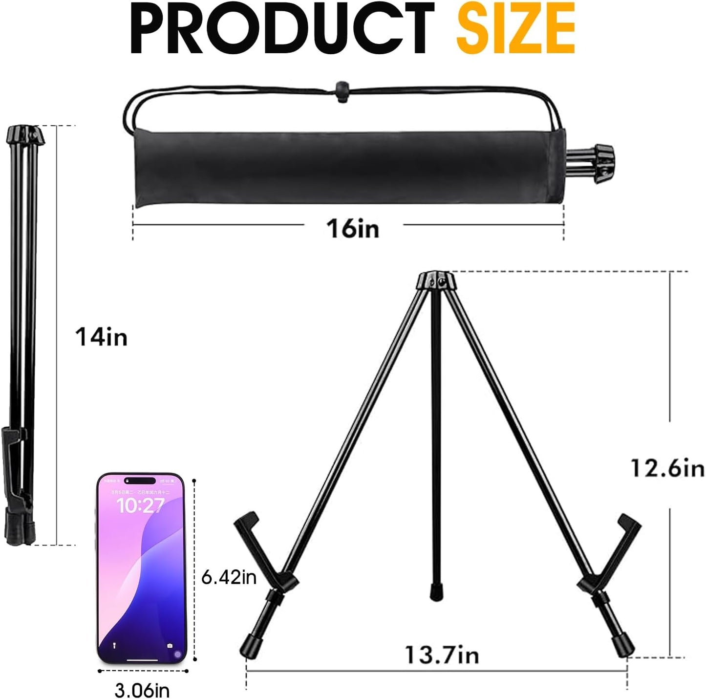 AROIC 3 Pack 14'' Tabletop Easels, Black Steel Table Top Easels for Display, Adjustable Portable Table Top Easel for Paintings, Signs, Posters,Frame Pictures(with 3 Bags)