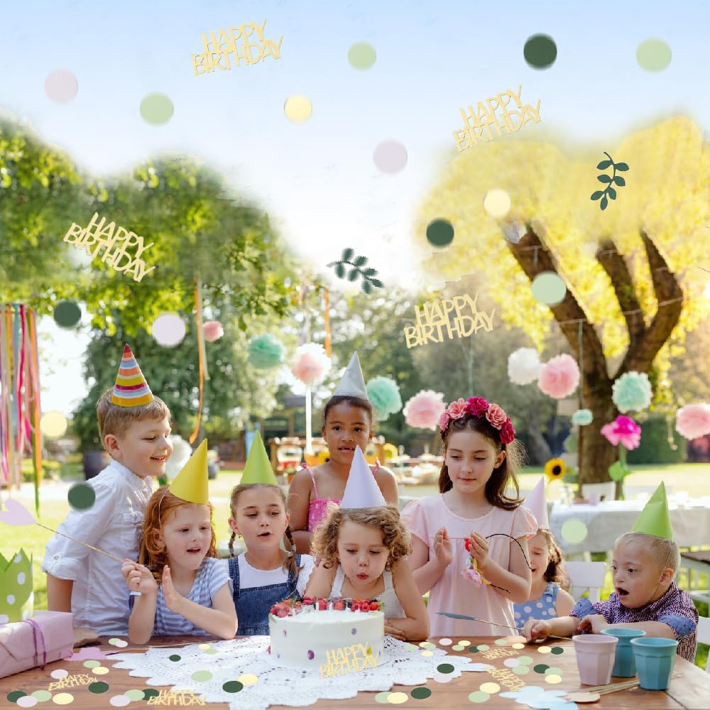 Sage Green Happy Birthday Confetti, Birthday Table Decorations Scatter Green Gold Foil Cake Confetti Decorations for Party, Baby Shower DIY Arts Crafting 230 Pcs