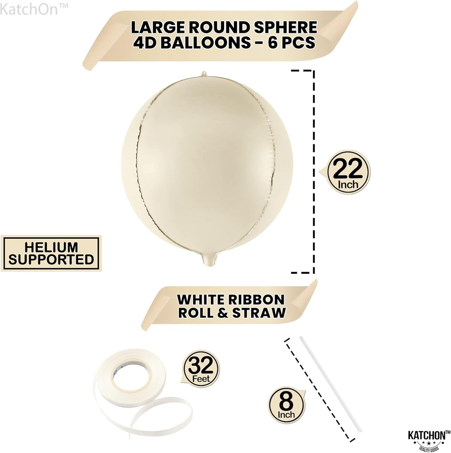 KatchOn, Huge White Sand Balloons Set- 22 Inch, Pack of 6 | Mylar Beige Balloon | White Sand Foil Balloons, Mylar Balloon for Graduation Decorations 2025