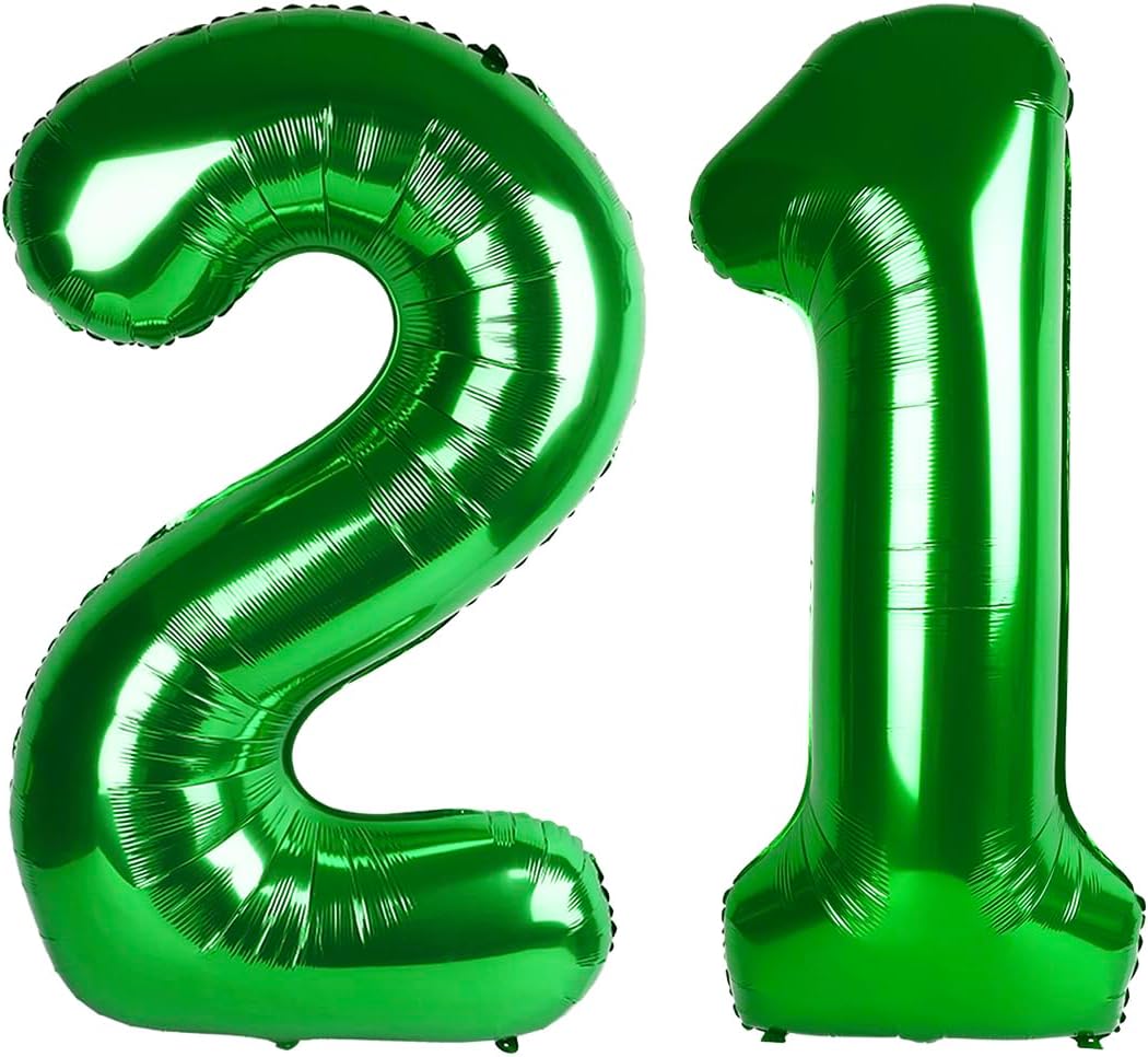 Green Number 21 12 Balloon 40 inch, Number 21 12 Birthday Balloon for Boy Girl, Green Foil 21 Balloon for 21 12 Birthday Party, Anniversary Celebration Number Balloons Decorations