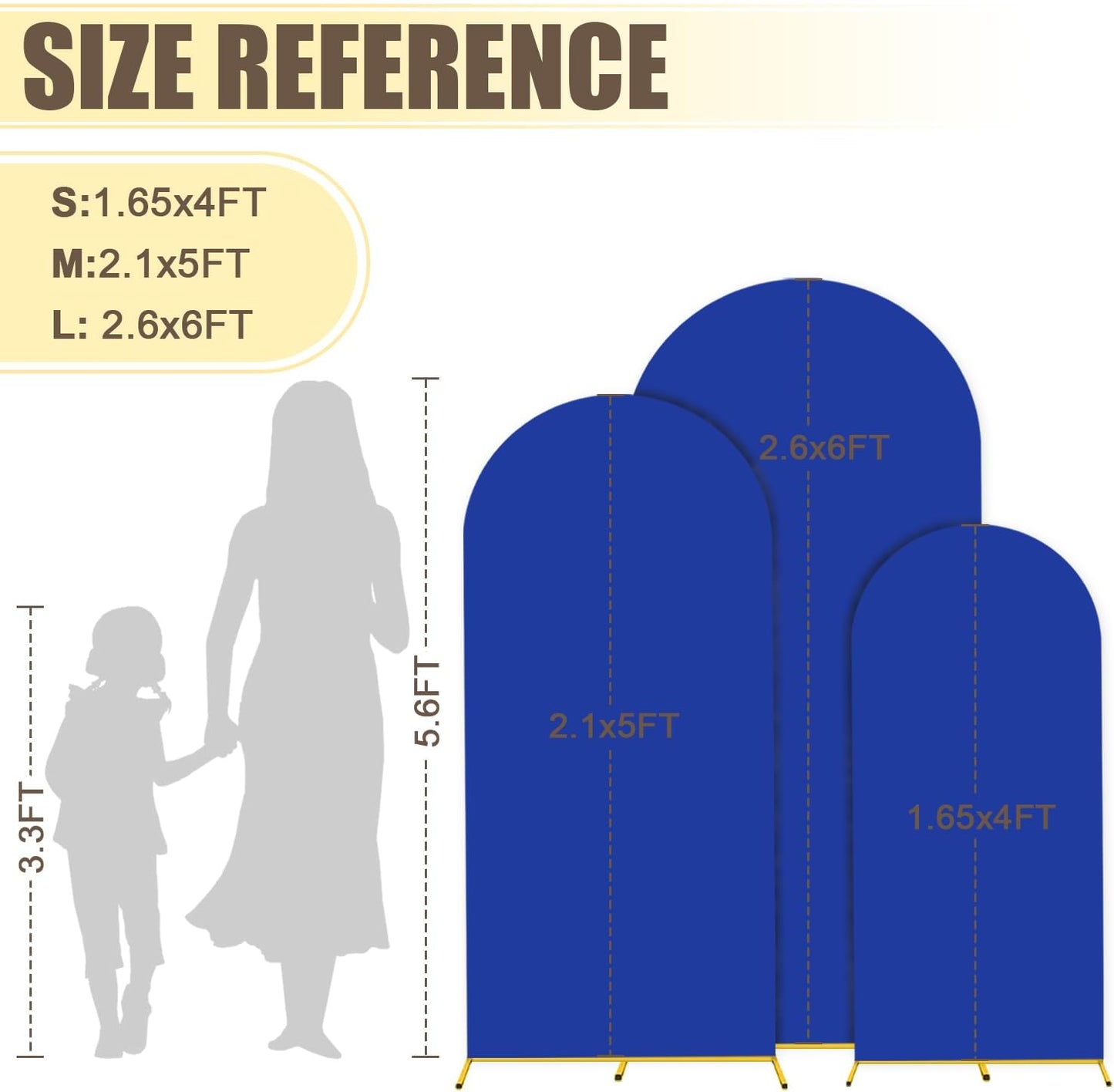 MODFUNS Arch Backdrop Stand and Cover Set 4&5&6ft Gold Arch Stand Royal Blue Arches Backdrop Cover Metal Weddding Arched Frame with Covers for Wedding Party Baby Shower Event Decor