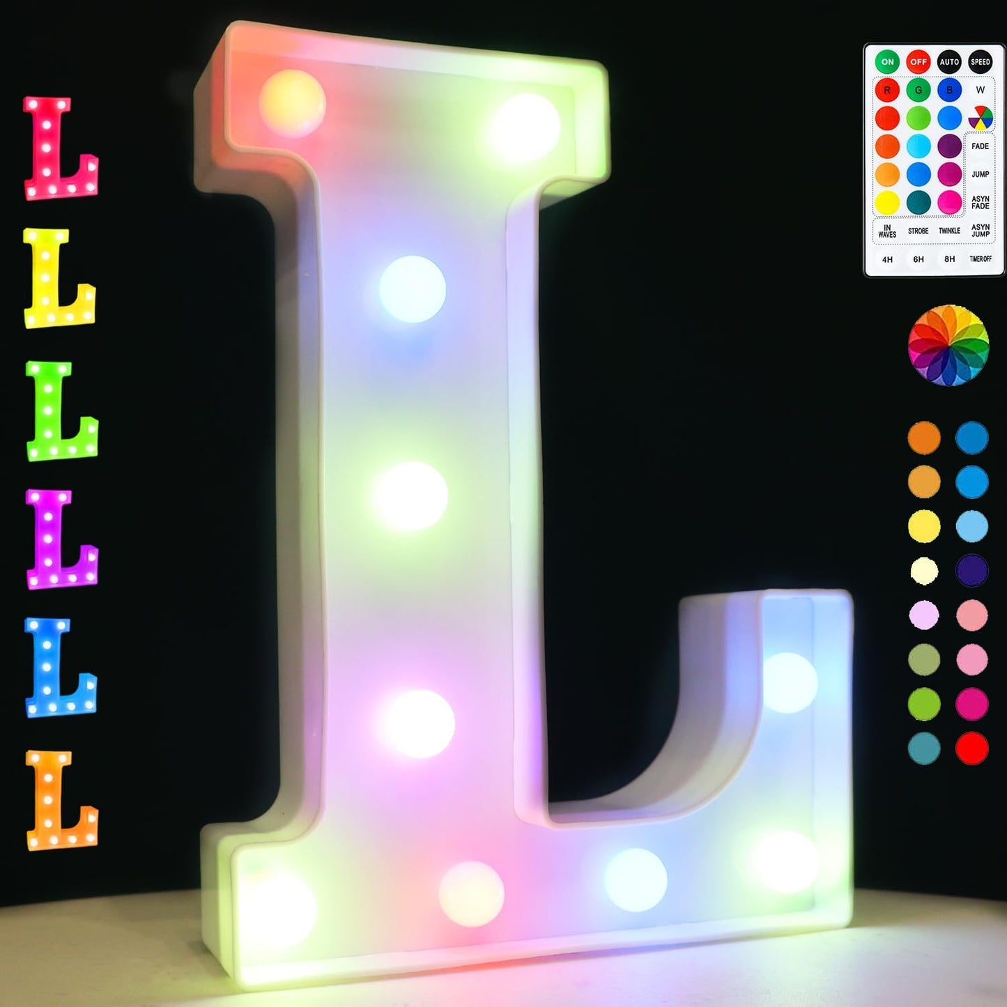 Light Up Colorful LED Marquee Letter lights, 18 Colors Changing Alphabet Letters Sign with Remote Timer for Night Light Girls Bedroom Wedding Birthday Party Lamp Christmas Home Bar Decor- Colorful L