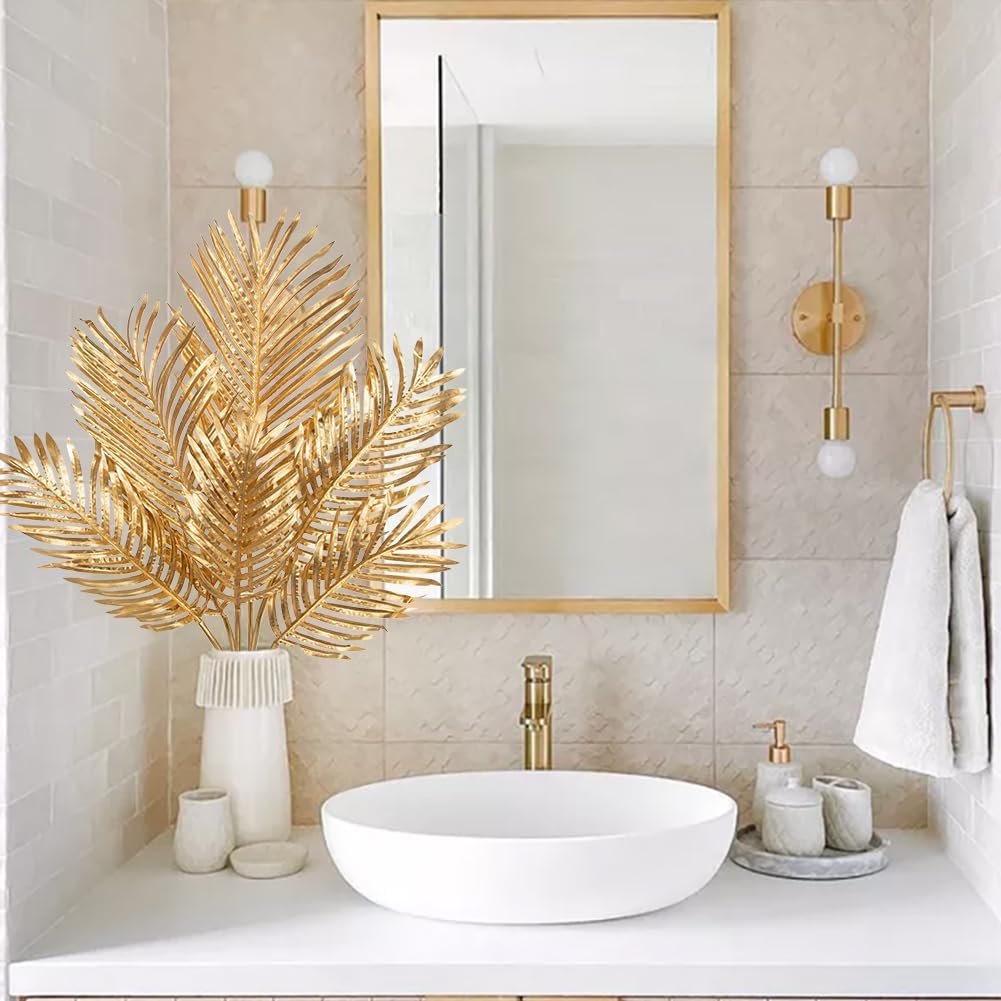 DILATATA Large Faux Gold Palm Leaves – Artificial Tropical Areca Palm Fronds for Floral Arrangements, Party Centerpieces, Home & Event Decor