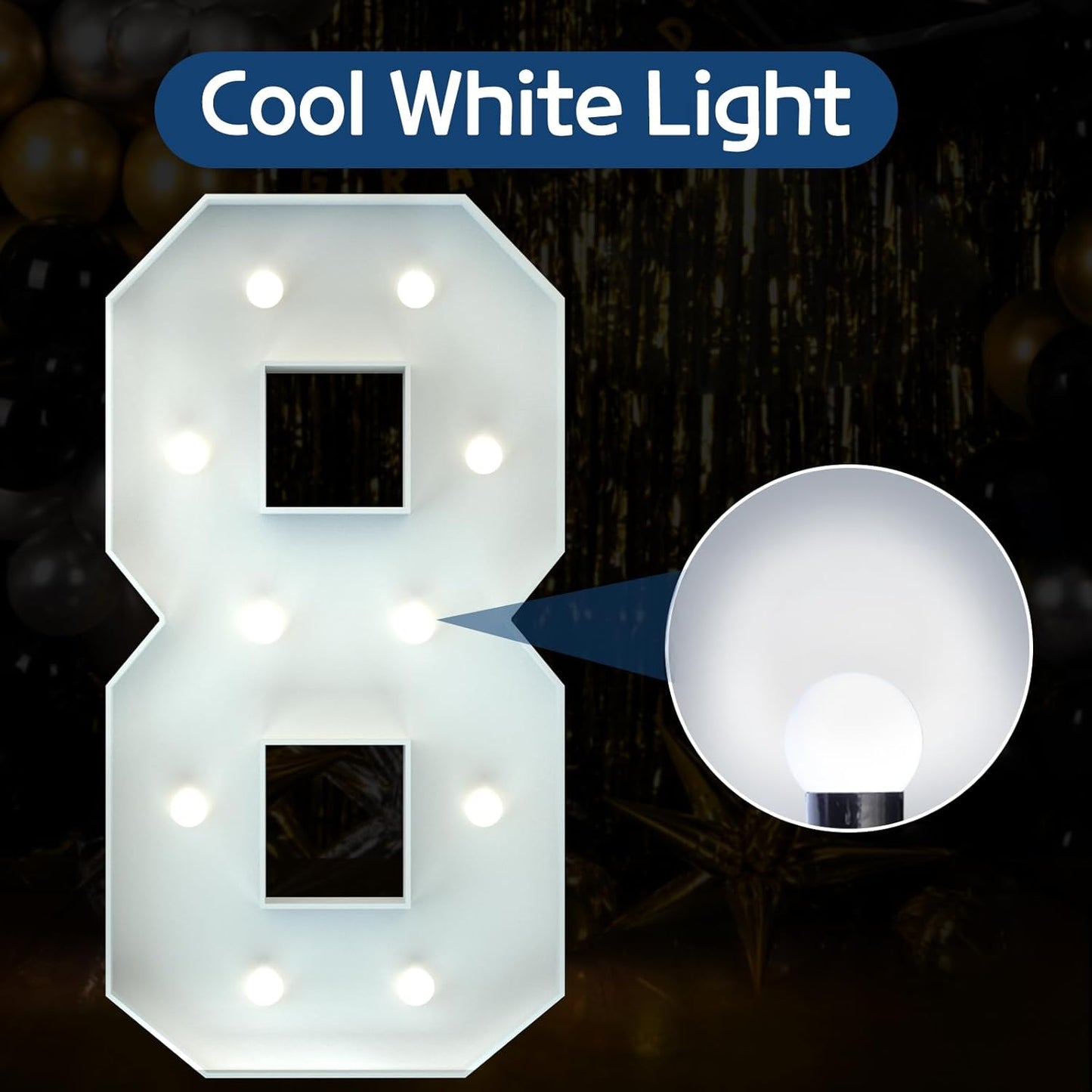 Marquee Numbers 4 Feet Tall Big Light Up Numbers 8th 18th 80th Happy Birthday Decorations Girl Boy White Anniversary Party Decor Large Cardboard Prop Backdrop Sign 8