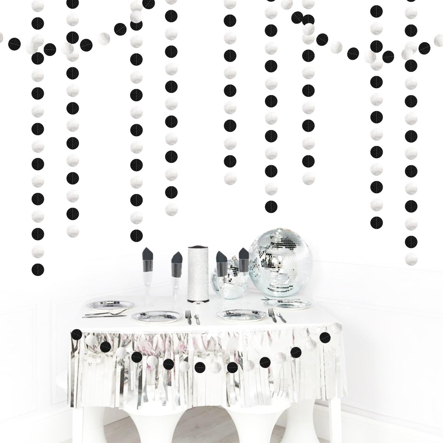 Black-Silver Birthday Graduation Party-Decorations Streamers - 52Ft Hanging Paper Garland Banner,Bachelorette Wedding Baby Bridal Shower New Years Supplies Backdrop Decor Hugtmr