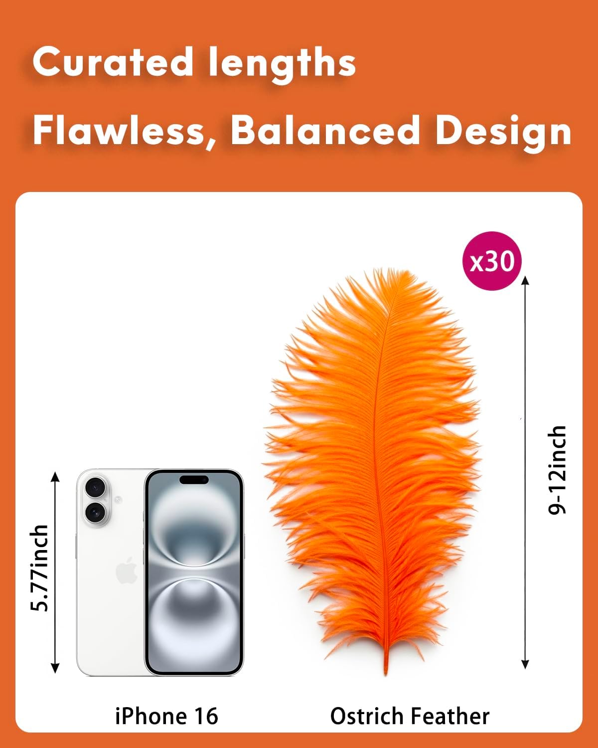 NEWONG 30pcs Orange Ostrich Feathers Natural Bulk 9-12in（23-30cm） Vase Craft Wedding Home Party Centerpieces Christmas Day Decoration