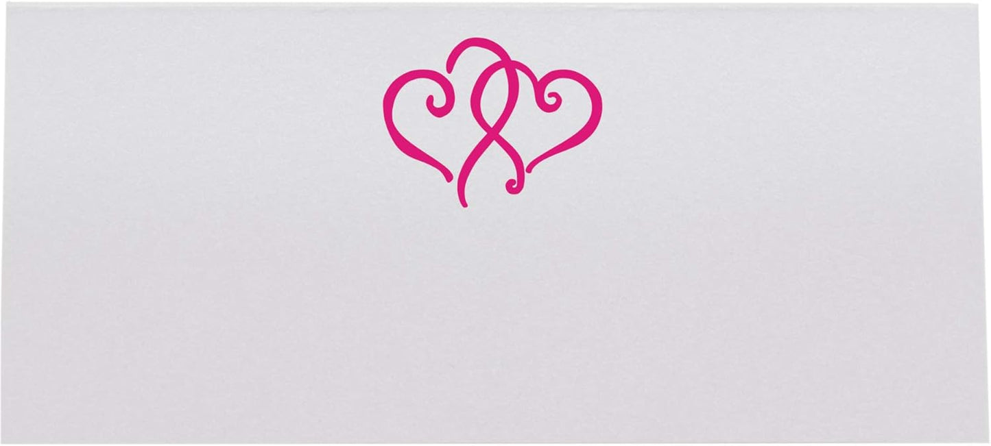 Linked Hearts Place Cards, Fuschia (Choose Color), Set of 25, Pre-cut and Scored - Wedding, Party, Dinner, and Special Events - Made in the USA