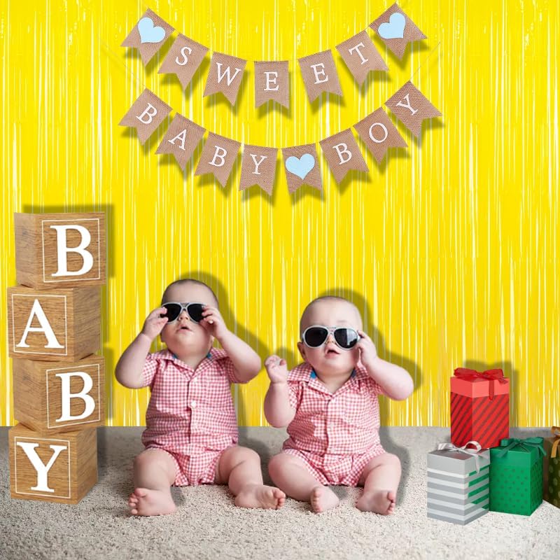 BRAVESHINE Foil Fringe Curtain Backdrop - 2 Pack Yellow Tinsel Photo Booth Backdrop Party Streamers for Easter, Birthdays, Christmas, Lemon, Pineapples, Kids' Party Decorations