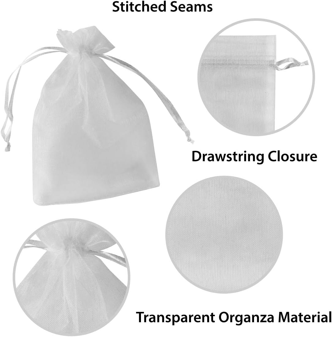 Super Z Outlet 100 Pack 4x6 Inch Mini Sheer Drawstring Organza Transparent Bags Jewelry Sack Pouches for Wedding, Party Decorations, Arts & Crafts Gifts (White)