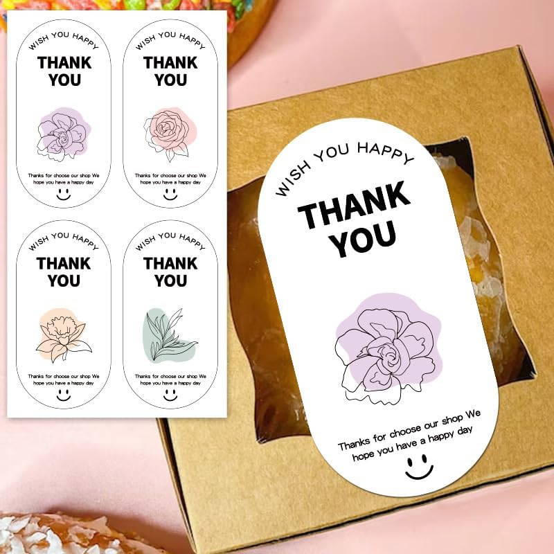 500 Pieces Sealing Large Thank You Stickers, Large Gift Flower Decorative Wrapping Stickers, Suitable for Boxes and Bags Outer Labels Seal Decals Gift Boxes Decoration. (Grateful Petals)